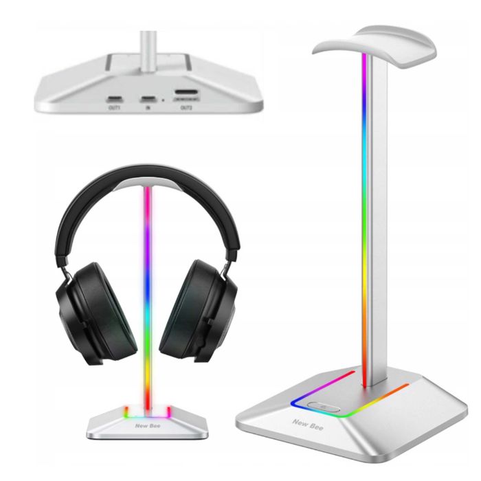Stojak statyw na słuchawki gamingowy podświetlenie Rgb Led usb hub