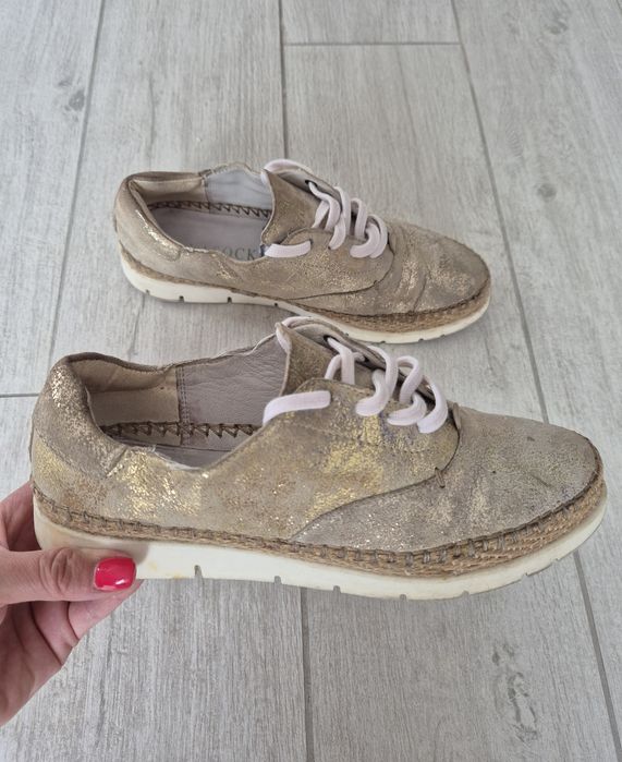 Damskie wiązane złote skórzane espadryle Lasocki 37