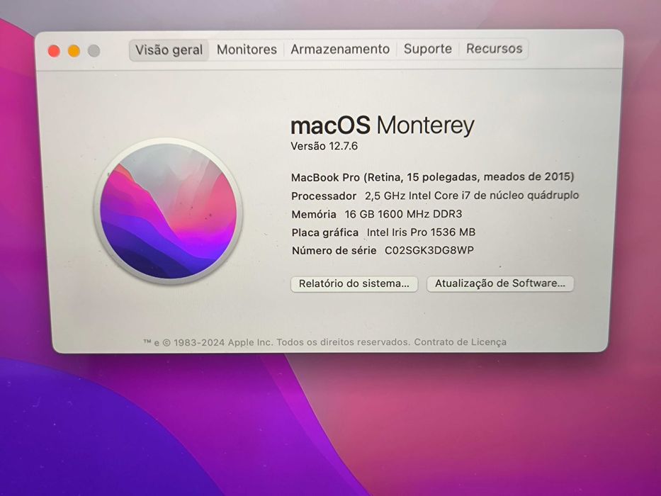 Apple Macbook Pro 15” i7 256GB 16GB Retina AMD Radeon # bateria NOVA