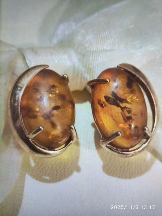 Сережки срібні, бурштин, янтарь, серьги серебро,винтаж,