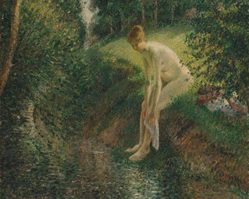 Plakat 50x40 Kąpiący się w lesie, Camille Pissarro
