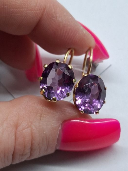 Золотые серьги с аметистом советское золото 583