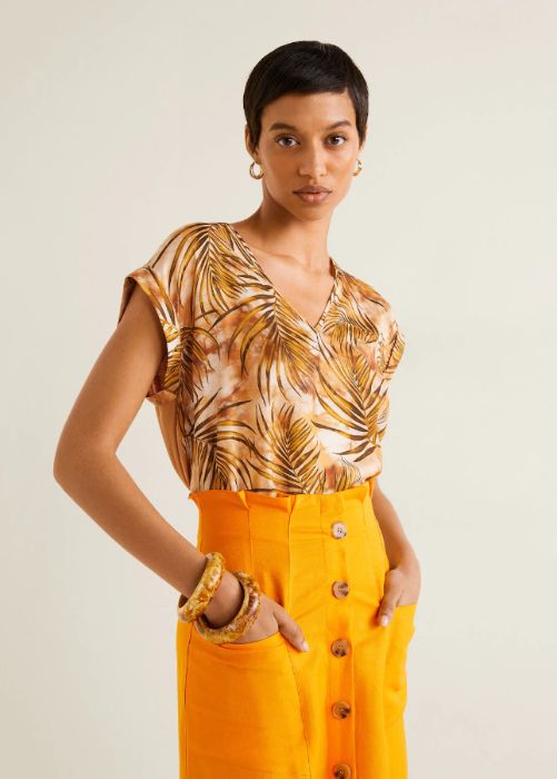 Nowa elegancka satynowa bluzka z botanicznym wzorem MANGO M 38 tshirt