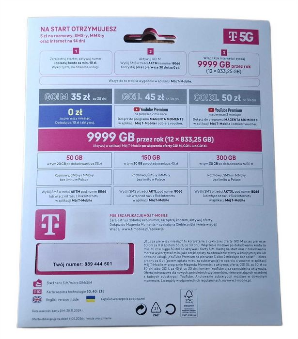 Łatwy Numer T-Mobile | 889 444 501 | Nowy Starter SIM