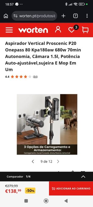 Aspirador vertical Proscenic P20 OnePass 80 como novo