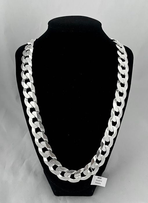 Nowy ŁAŃCUSZEK Męski SREBRNY PANCERKA 15,5 mm 60cm 925. Sklep