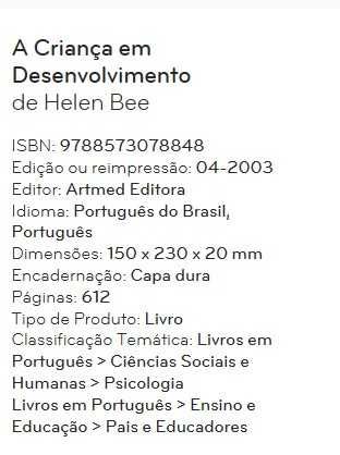 A Criança em Desenvolvimento - Helen Bee 9ªed.