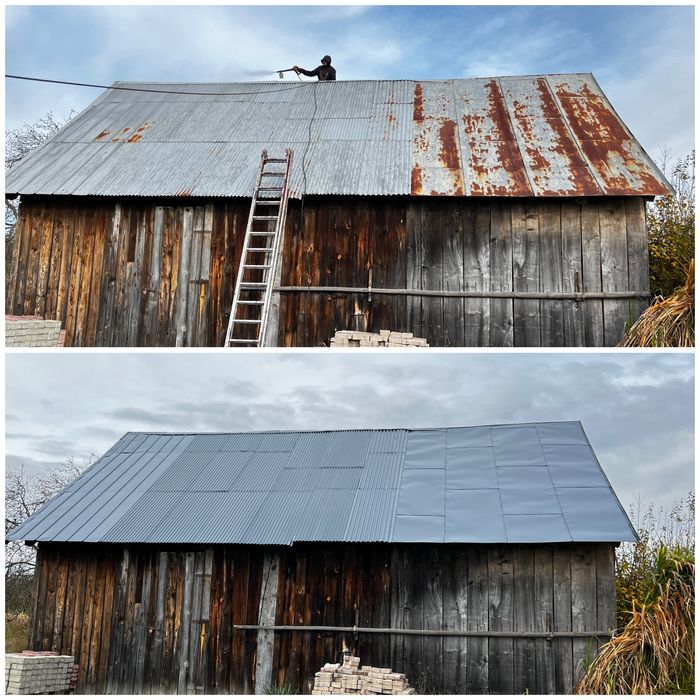 Mycie i malowanie Dachu oraz elewacji.Klejenie papy czyszczenie kostki