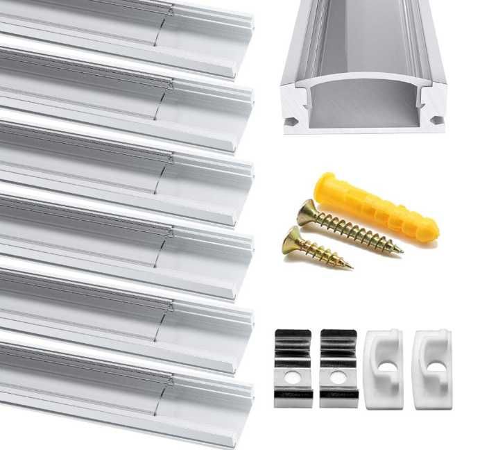 Profil aluminiowy LED 1 m 6 szt. U do taśm LED 12 mm