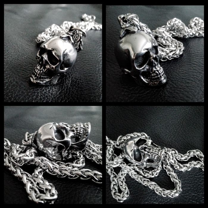 Stalowa gotycka czaszka skull wisiorek Rock Metal Moto Chopper Harley