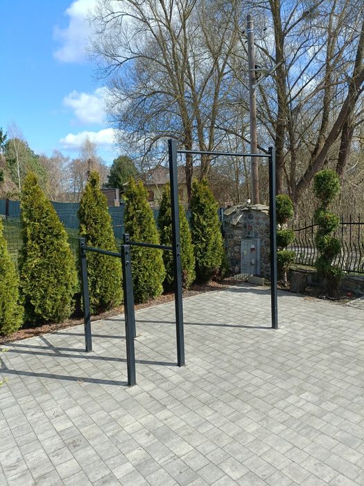 Drążek ogrodowy + poręcze do dipów Street Workout solidny zestaw
