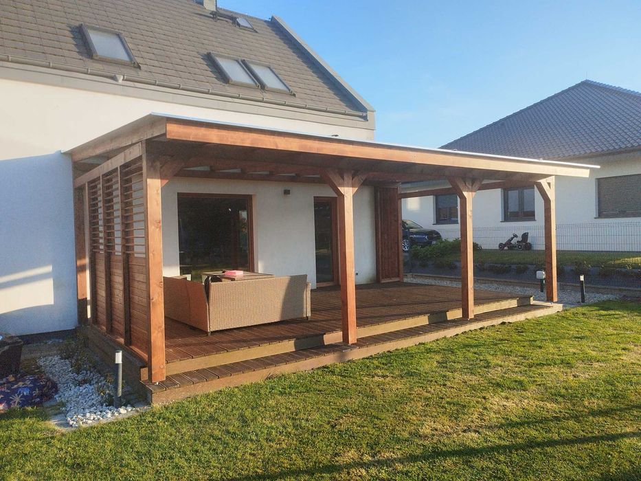 Zadaszenia tarasu z poliwęglanu,  tarasy z deski kompozytowej