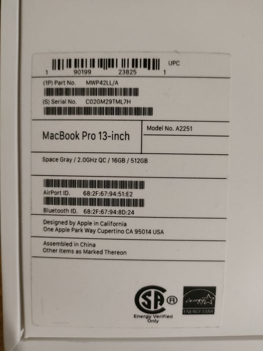 Ноутбук Macbook Pro 13 2020 16/512гб i5-1038NG7 A2251