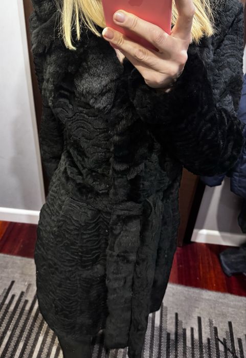 Ochnik czarne naturalne futro kożuch r L/XL