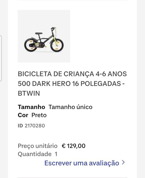 Bicicleta Btwin 500 Dark Hero 4 - 6 anos c/ rodinhas incluídas