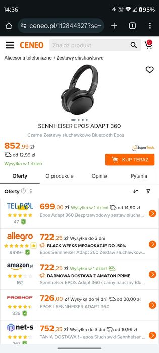 Słuchawki epos adapt 360. By (Sennheiser)