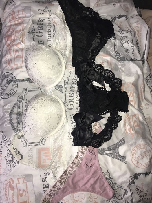 Білизна: стрінги труси чорні та бюстгалтер білий зі стразами все б/у