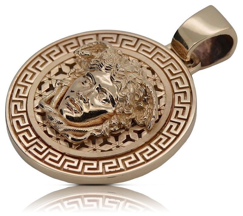 Zawieszka czerwonego różowego złota 14k Meduza grecka cpn05 25mm Wr