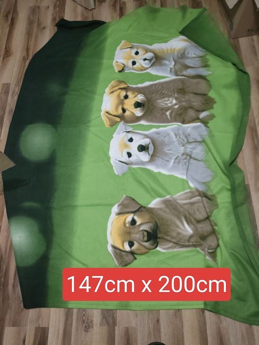 Koc w pieski labrador szczeniaki,  polarowy ok. 150x200