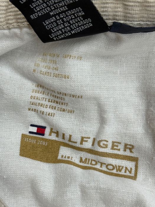 Spodnie sztruksowe Tommy Hilfiger L beżowe logowane straight fit W36 L34 midtown oryginalne 00s
