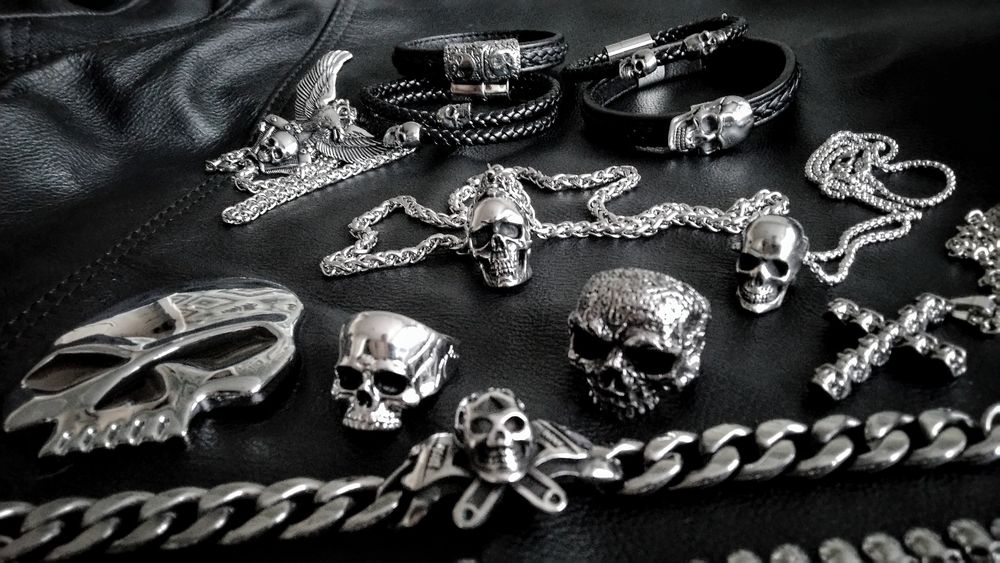 Stalowa gotycka czaszka skull wisiorek Rock Metal Moto Chopper Harley