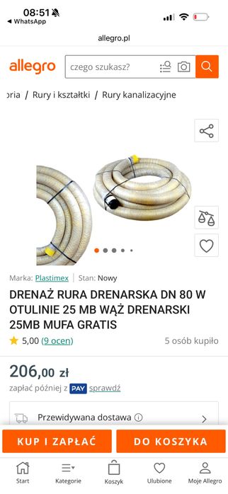 Rura drenarska fi80 25 m