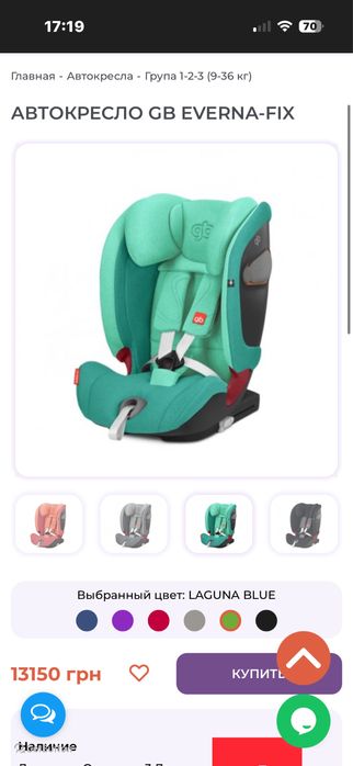 Продам Автокрісло Everna-fix, 9міс-12 років