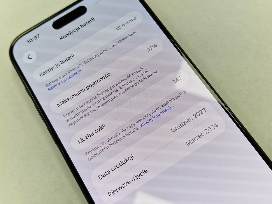 Iphone 15 PRO MAX 256GB/ Black Titanium/ 97%/ Grade A-/ + ładowarka