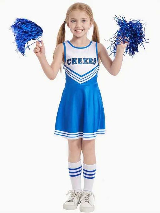 140 Strój cheerleaderki CHEERLEADERKA Cheers kostium sukienka pompony