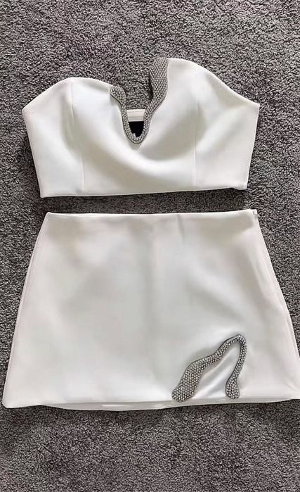 Білий костюм zara топ спідниця зі стразами