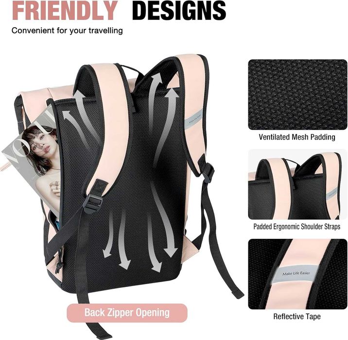 Rolltop elegancki plecak na rower, wodoszczelny różowy