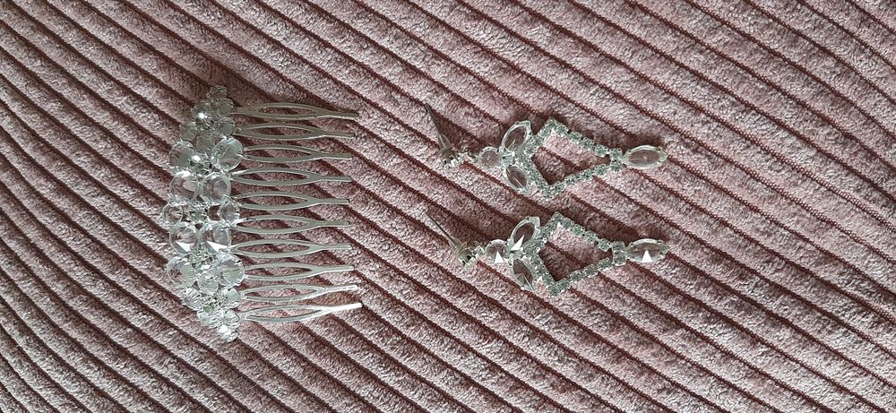 Biżuteria ślubna grzebyk i kolczyki