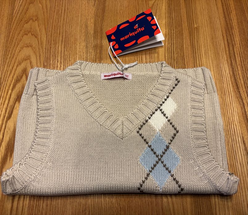 Kamizelka chłopięca dzianinowa 92 cm Mariquita nowa beżowa w serek