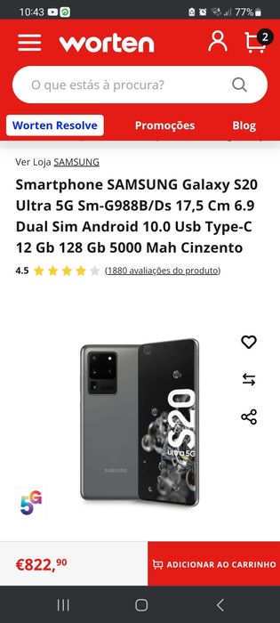 Telemóvel Samsung S20 ultra