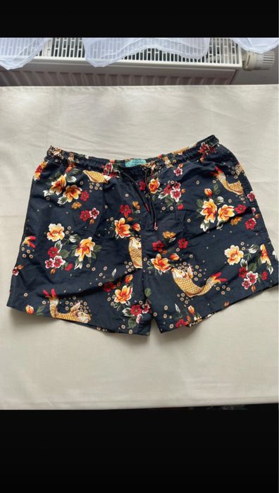 Szorty kąpielowe męskie Primark M granatowe w azjatyckie ryby i kwiaty