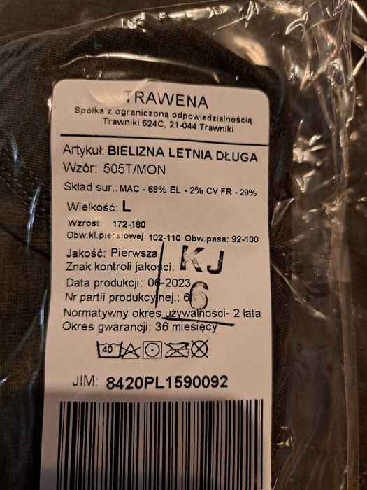 Bielizna letnia długa wz 505 T/MON nowa rozmiar L