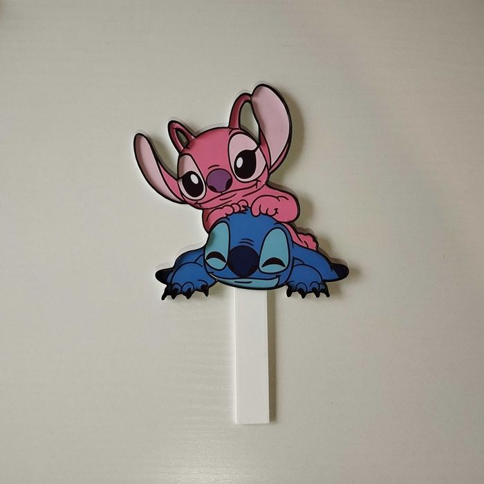 Topper de Bolo Stitch e Angel Personalizado
