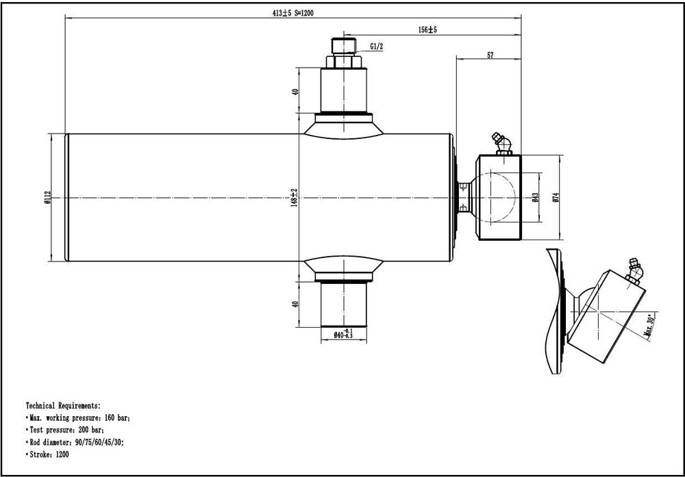 Siłownik wywrotu 6/12 ton skok 1200mm wysokość 420 do iveco sprinter