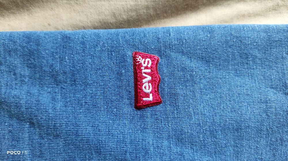 Levi's niebieski indygo t-shirt rozm XXL haftowane logo