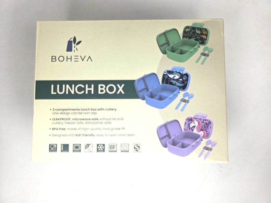 LUNCHBOX Śniadaniówka Dla Dzieci, 3 Przegródki, Sztućce-BOHEVA