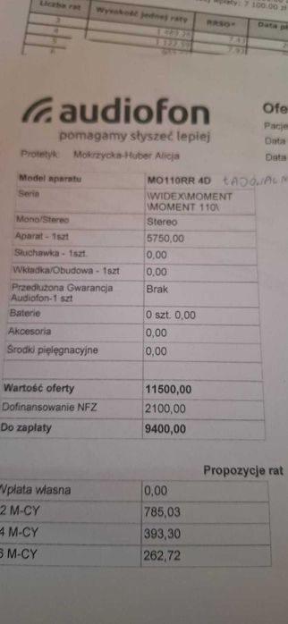 zestaw aparatów słuchowych WIDEX MOMENT M0110RR4D na gwarancji