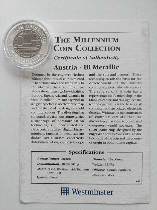 100 шилінгів 2000 р. Міленіум Австрія