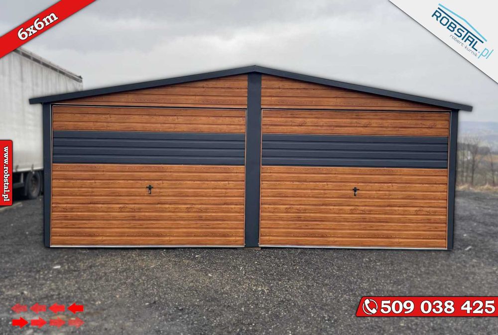 Garaż Blaszany dwuspadowy 6x5, 6x6 drewnopodobny PREMIUM