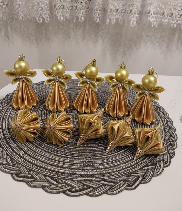 Aniołki,bombki choinkowe ze wstążki handmade