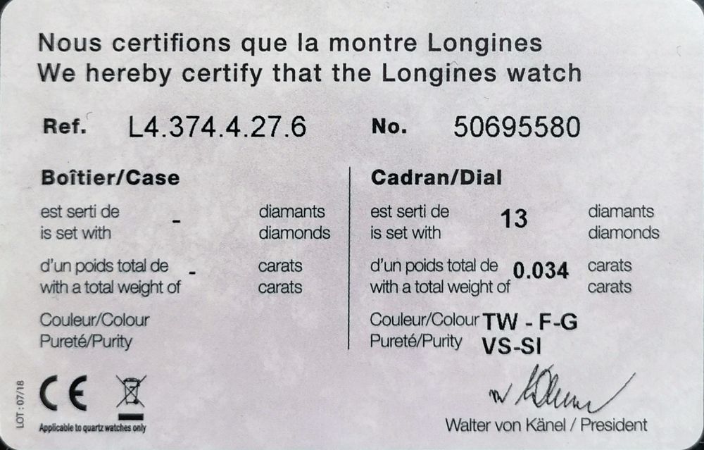 Zegarek Longines z 13 diamentami, automat, NOWY!!!