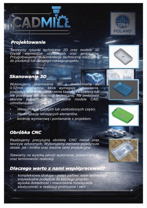 Profesjonalna obróbka CNC | Prototypy i serie | CAD / Druk / Skan 3D I