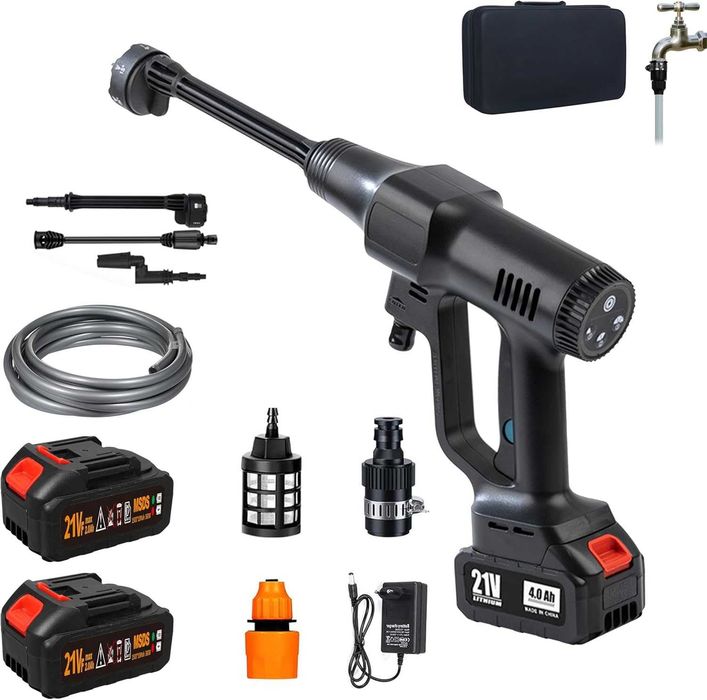 Lavadora de Alta Pressão Bateria, Sem Fios, 60 Bar | 2 Baterias 4Ah | Kit Completo