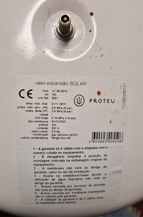 Vaso de expansão solar de 18 litros