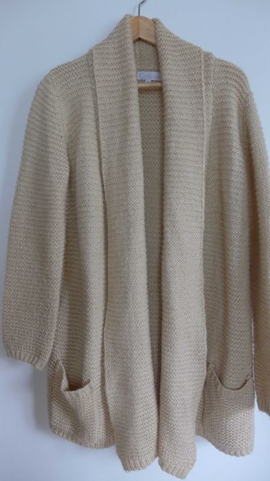 Luźny wełniany kardigan moherowa narzutka 40 42 L XL MOHER sweter