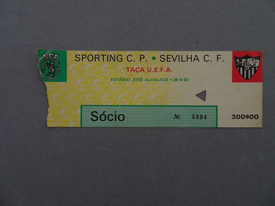 Bilhete futebol Sporting Sevilha Taça UEFA 28 setembro 1983